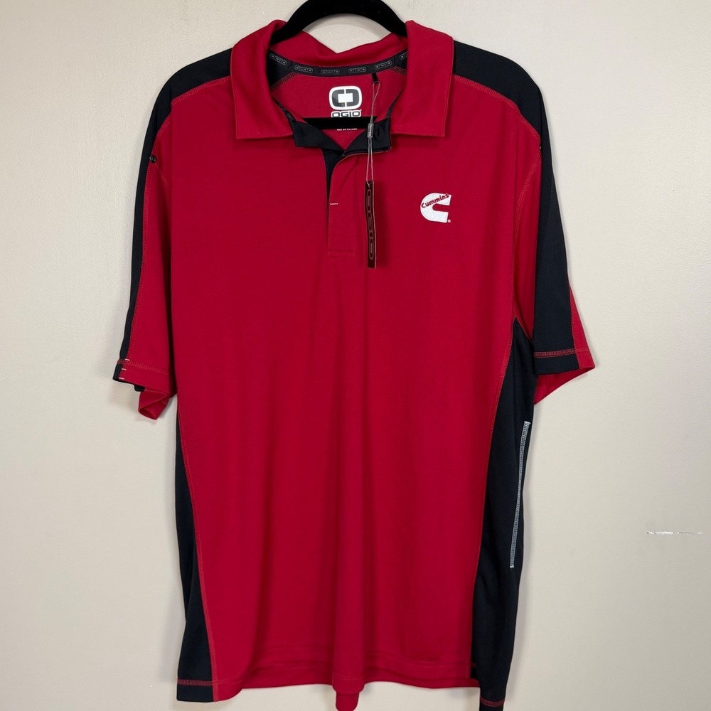 OGIO Cummins Men XL Red Black Colorblock Performance Short Sleeve Polo Shirt NEW